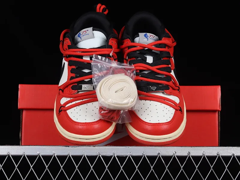 All Categories Nk SB Dunk Series Nk SB Dunk Low Low-top Sneakers Nk Dunk Low Chicago Color Customized Deconstructed Strappy Casual Sneakers DD3363-100
